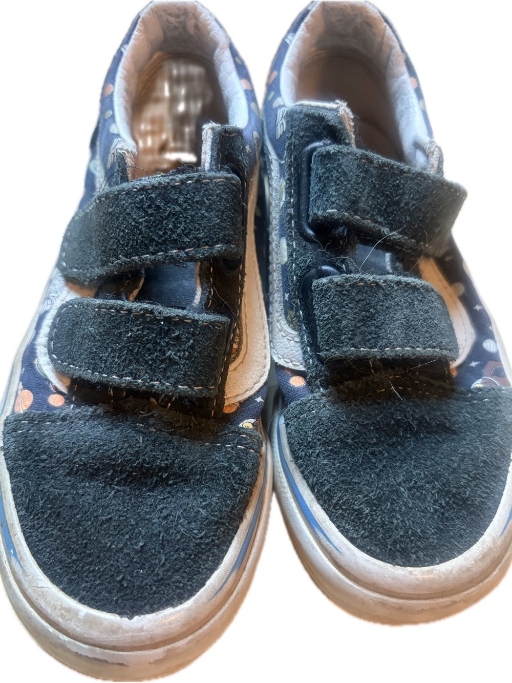 Vans Kids Black and Navy Velcro Sneakers with planet/astranout  Accent